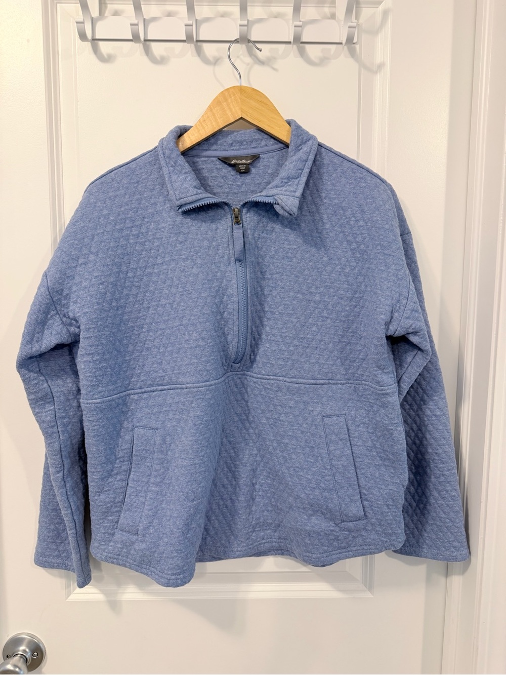 Eddie Bauer Light Blue Quilted Half-Zip Pullover